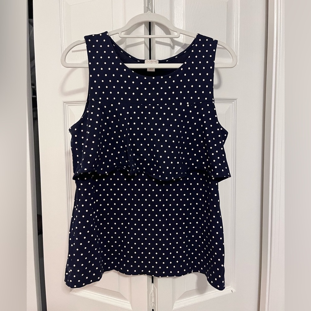 JCrew Navy Blue Polka Dot Ruffle Tank Top - M